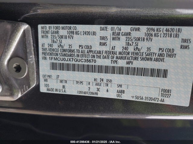 Ford Escape Titanium 2016 1FMCU0JX7GUC35670 Image 9