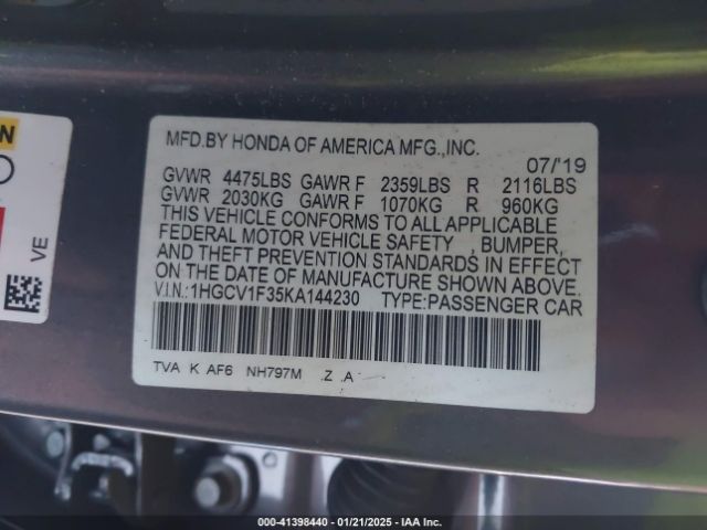 1HGCV1F35KA144230 Honda Accord Sport