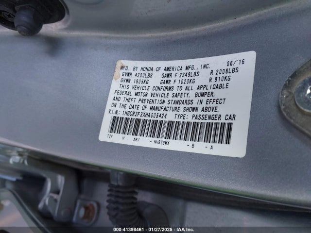 Honda ACCORD LX 2017 1HGCR2F3XHA005424 Image 9