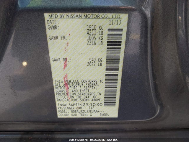 Nissan Altima 2.5 S 2014 1N4AL3AP4EN254030 Image 9