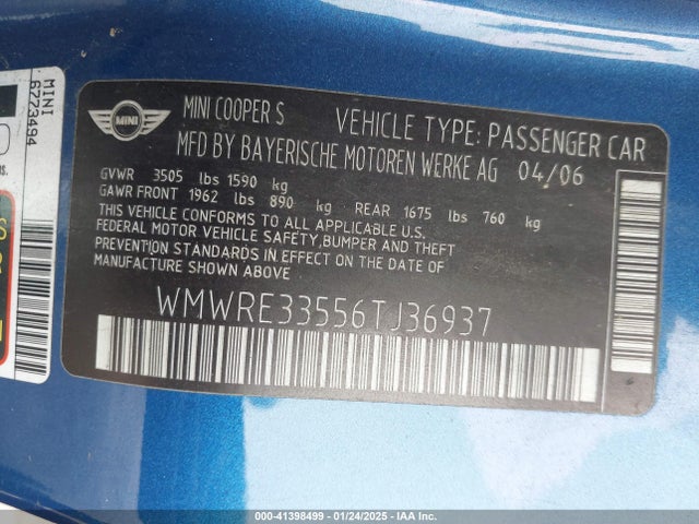 2006 MINI COOPER S WMWRE33556TJ36937 Photo 8