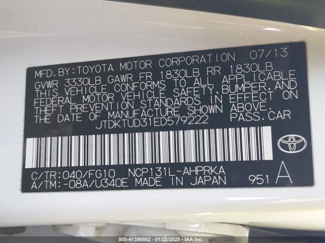 JTDKTUD31ED579222 Toyota Yaris Le (tmc/cbu Plant)
