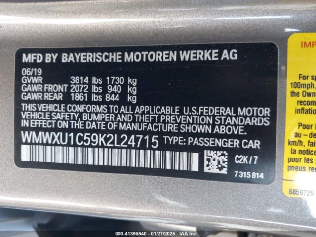 WMWXU1C59K2L24715 Mini Hardtop Cooper
