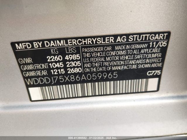 2006 MERCEDES-BENZ CLS 500 WDDDJ75X86A059965 Photo 8