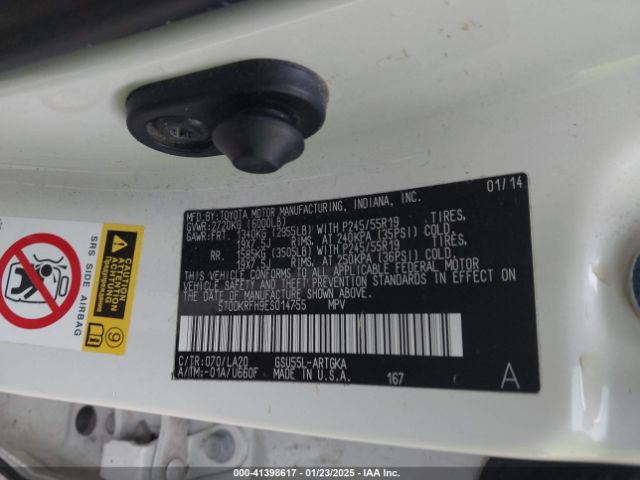 5TDDKRFH9ES014755 Toyota Highlander Limited Platinum V6