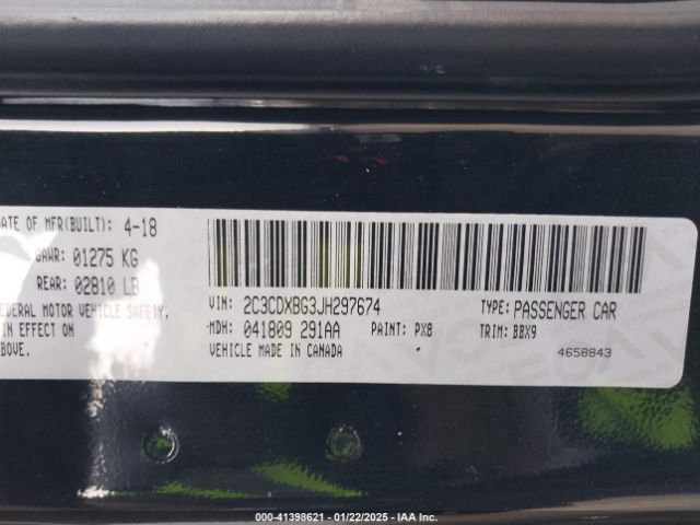 2C3CDXBG3JH297674 Dodge Charger Sxt Rwd