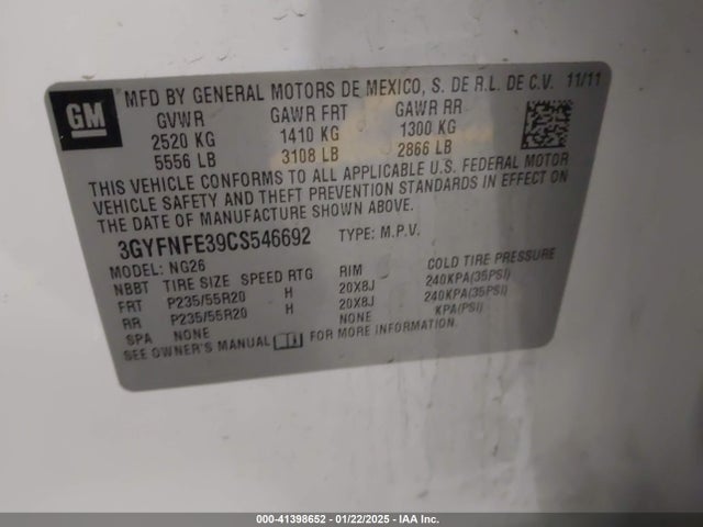2012 CADILLAC SRX 3GYFNFE39CS546692 Photo 8
