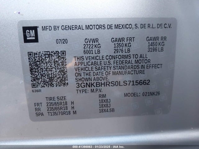 3GNKBHRS0LS715662 Chevrolet Blazer Awd 2lt