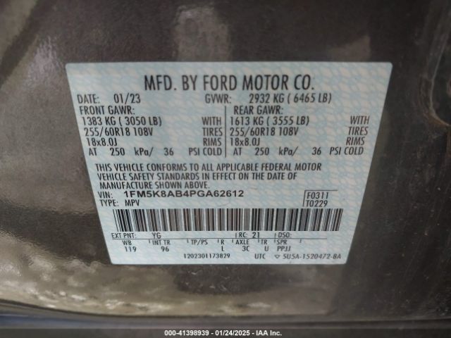 1FM5K8AB4PGA62612 Ford Police Interceptor