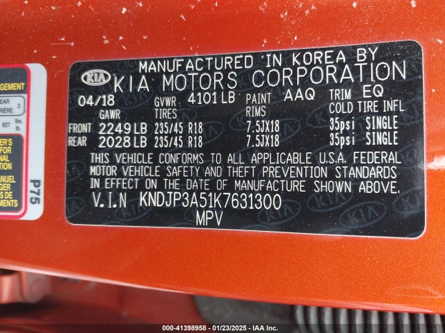 KIA SOUL + 2019 KNDJP3A51K7631300 Image 9