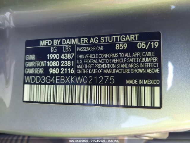 WDD3G4EBXKW021275 Mercedes-Benz A 220
