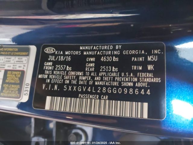 5XXGV4L28GG098644 KIA Optima Sxl Turbo
