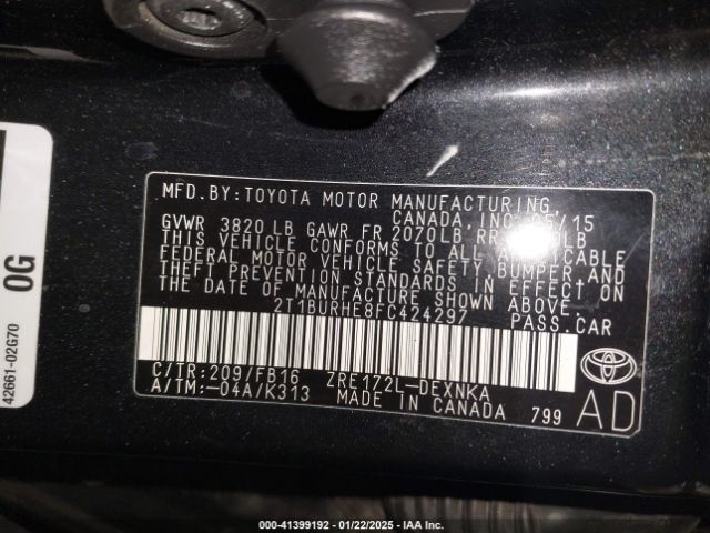 2T1BURHE8FC424297 Toyota COROLLA LE