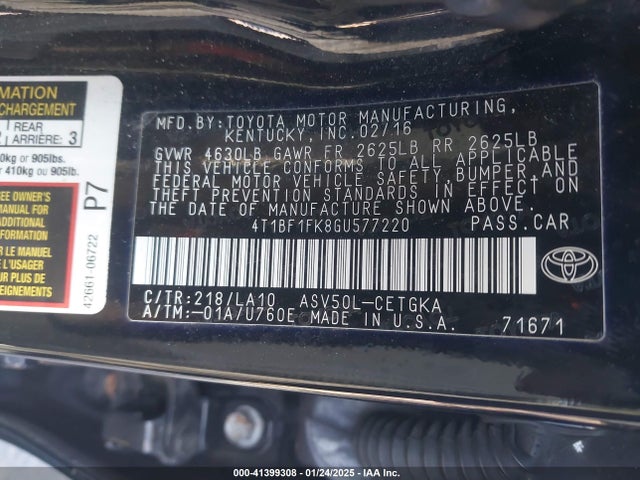 Toyota CAMRY XLE 2016 4T1BF1FK8GU577220 Image 9