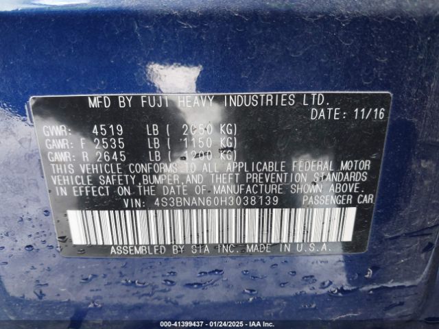 4S3BNAN60H3038139 Subaru Legacy 2.5i Limited