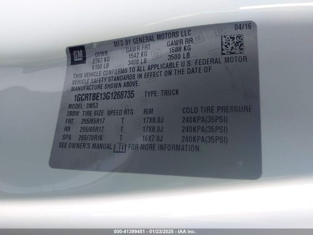 1GCRTBE13G1268735 Chevrolet Colorado Wt
