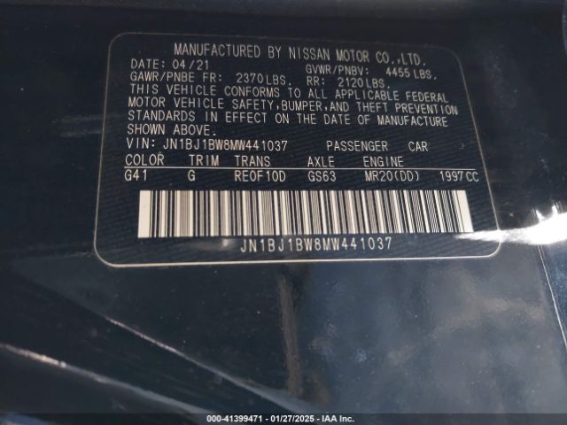 JN1BJ1BW8MW441037 Nissan Rogue Sport Sv Awd Xtronic Cvt