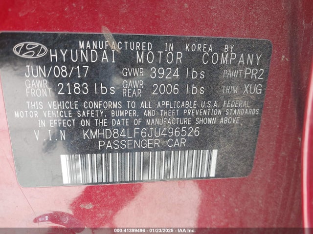 KMHD84LF6JU496526 Hyundai ELANTRA SEL