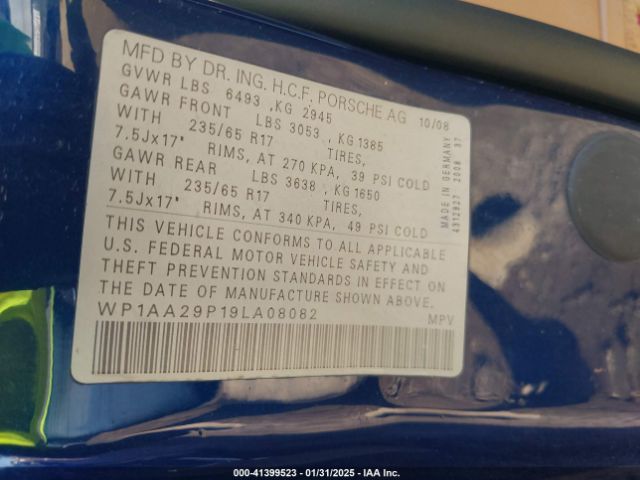 2009 PORSCHE CAYENNE WP1AA29P19LA08082 Photo 8
