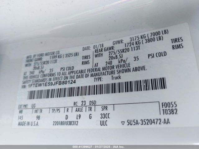 1FTEW1E59JFB80124 Ford F-150 Platinum
