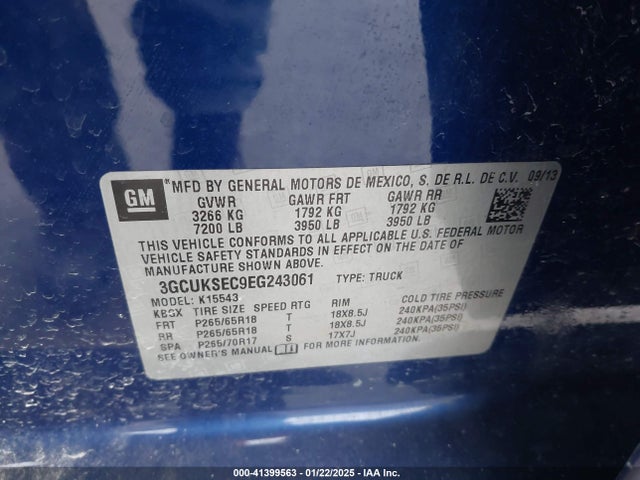 Chevrolet Silverado 1500 1lz 2014 3GCUKSEC9EG243061 Image 9