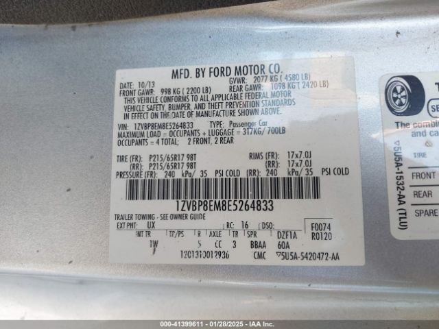 2014 FORD MUSTANG 1ZVBP8EM8E5264833 Photo 8