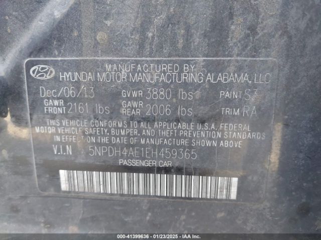 5NPDH4AE1EH459365 Hyundai ELANTRA SE