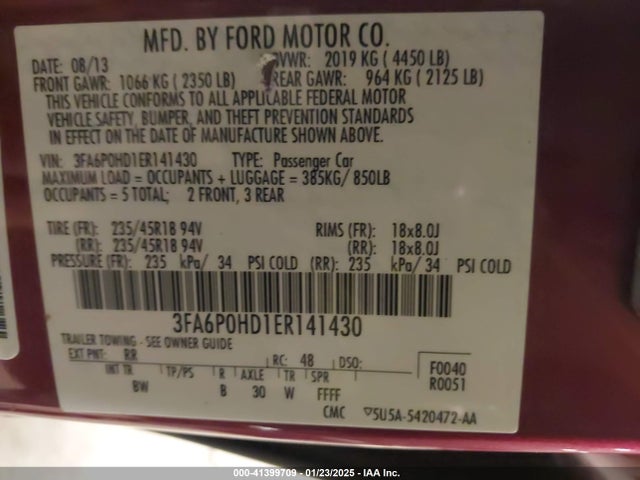 Ford FUSION SE 2014 3FA6P0HD1ER141430 Image 9