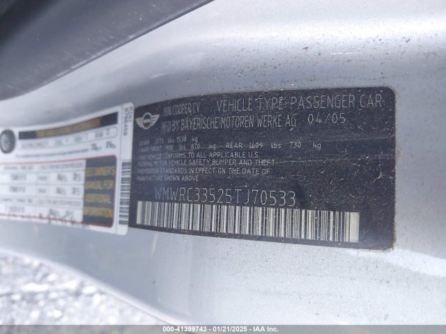 2005 MINI COOPER WMWRC33525TJ70533 Photo 8