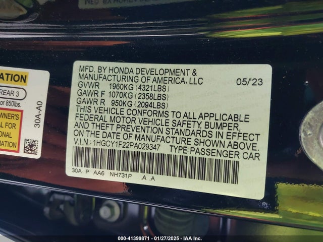1HGCY1F22PA029347 Honda ACCORD LX