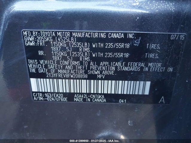 2T3YFREV8FW208898 Toyota Rav4 Limited