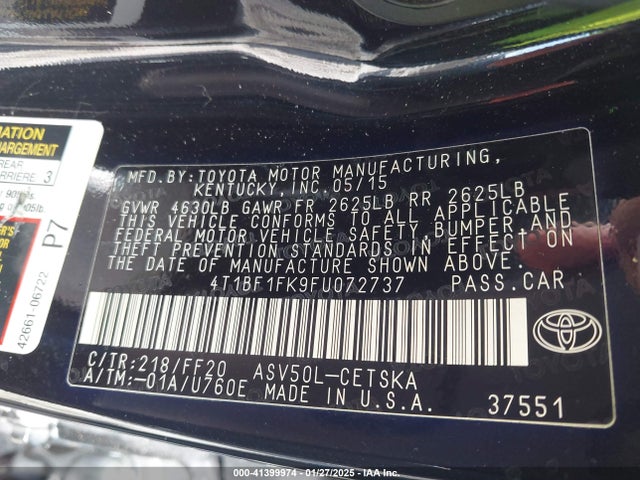 Toyota CAMRY SE 2015 4T1BF1FK9FU072737 Image 9