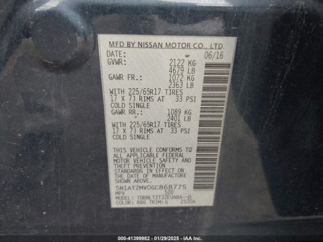 5N1AT2MV0GC868775 Nissan ROGUE SV