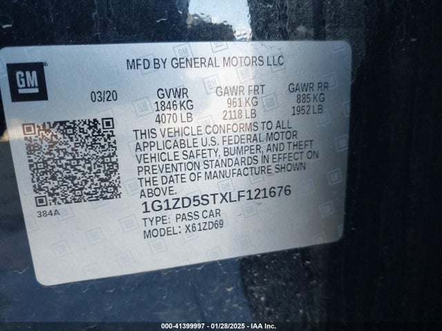 1G1ZD5STXLF121676 Chevrolet Malibu Fwd Lt