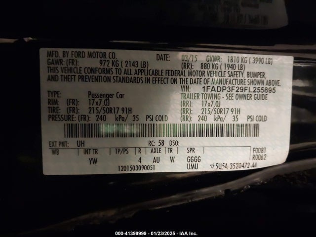 Ford FOCUS SE 2015 1FADP3F29FL255895 Image 9