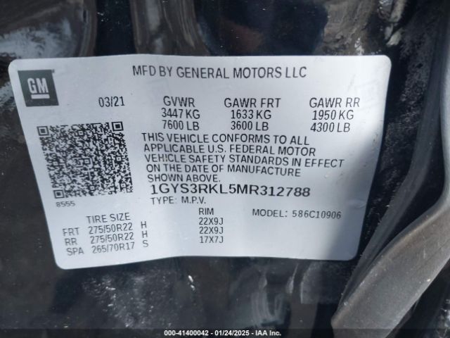 1GYS3RKL5MR312788 Cadillac Escalade Esv 2wd Sport Platinum