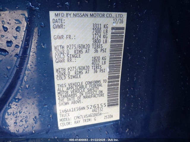 1N6AA1E56HN526155 Nissan Titan Sl