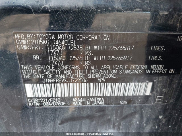 JTMRFREVXJJ722506 Toyota Rav4 Adventure/xle