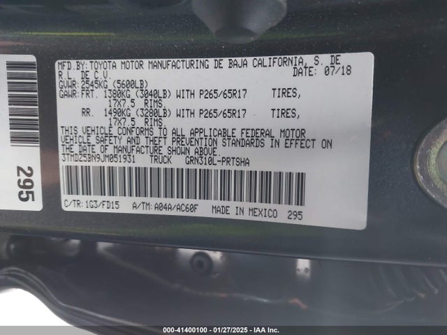3TMDZ5BN9JM051931 Toyota 2gr-fks
