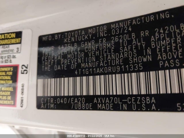 Toyota CAMRY SE 2024 4T1G11AK0RU911335 Image 9