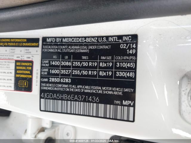 4JGDA5HB6EA371436 Mercedes-Benz Ml 350 4matic