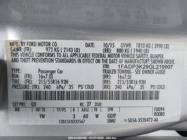 Ford FOCUS SE 2016 1FADP3K29GL219907 Image 9
