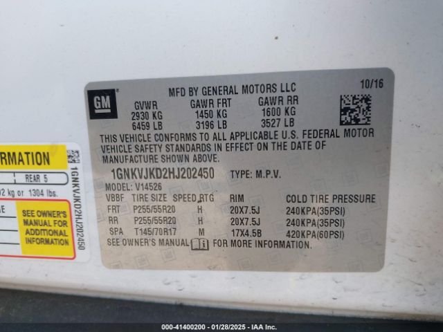 1GNKVJKD2HJ202450 Chevrolet Traverse Premier