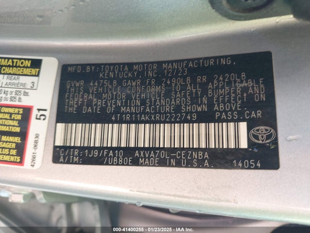 4T1R11AKXRU222749 Toyota CAMRY LE