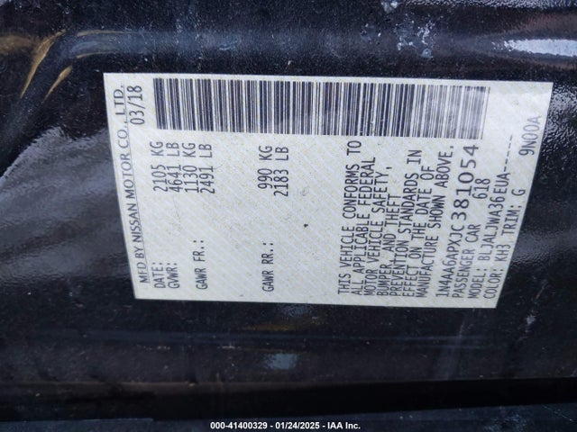 Nissan Maxima 3.5 Sv 2018 1N4AA6APXJC381054 Image 9