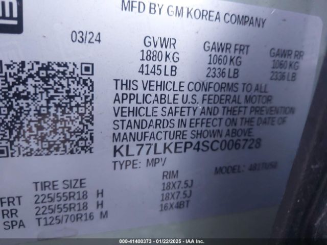 KL77LKEP4SC006728 Chevrolet Trax Fwd Activ