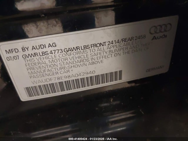 2008 AUDI A4 WAUDF78E98A042940 Photo 8