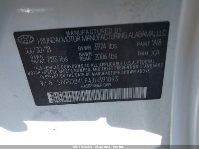 Hyundai ELANTRA SEL 2018 5NPD84LF4JH391093 Image 9