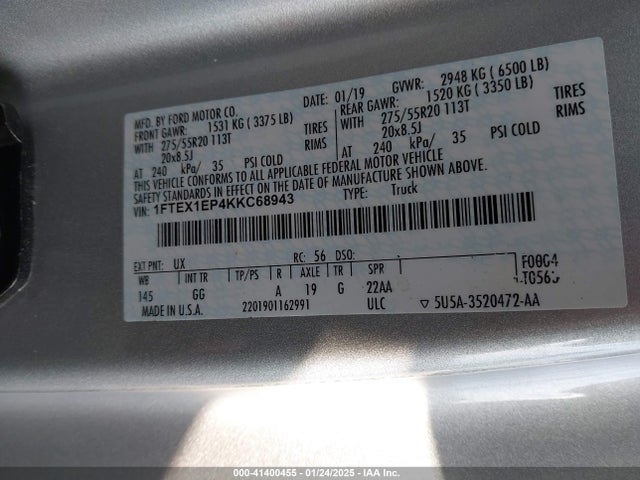 Ford F-150 Xl 2019 1FTEX1EP4KKC68943 Image 9