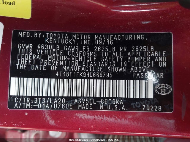 Toyota CAMRY XLE 2017 4T1BF1FK9HU666795 Image 9